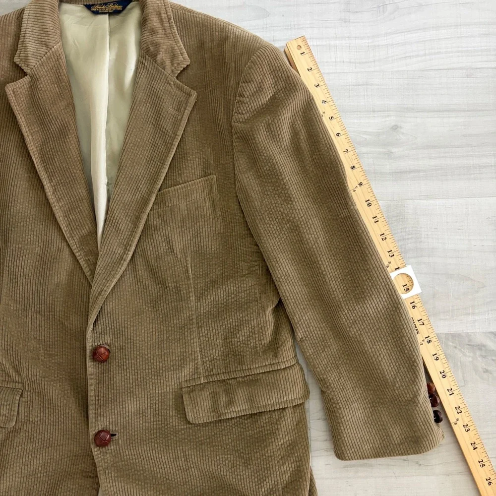 Brooks Brothers Men Vintage Tan Corduroy Blazer Sport Coat Woven Buttons 39R USA